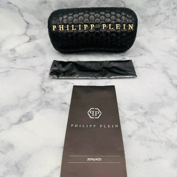 Philipp Plein Sunglasses Case Set, Black Hard Oval Clamshell, Gold Logo, Cloth main image 6